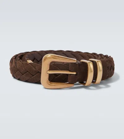 Brunello Cucinelli Braided Suede Belt In Brown