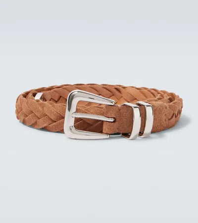 Brunello Cucinelli Braided Suede Belt In Brown