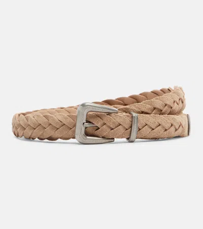 Brunello Cucinelli Braided Suede Belt In Brown