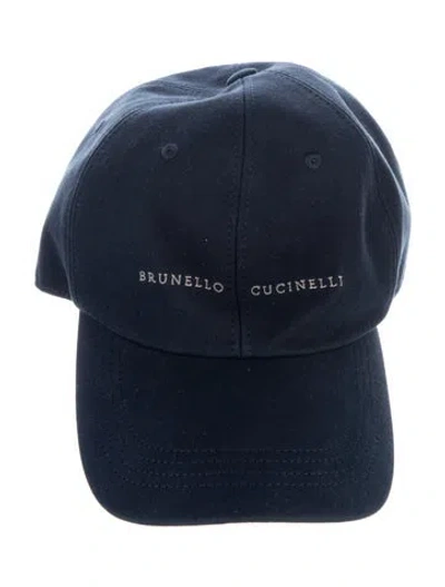 Pre-owned Brunello Cucinelli Branded Leather Trim Hat In Blue