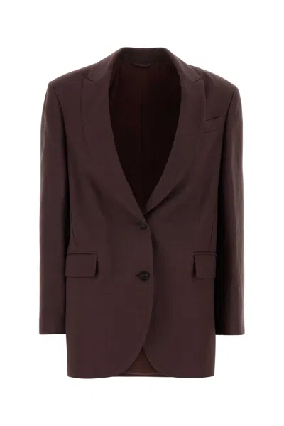 Brunello Cucinelli Branded Viscose-linen Blazer With Silk-blend Lining In Purple