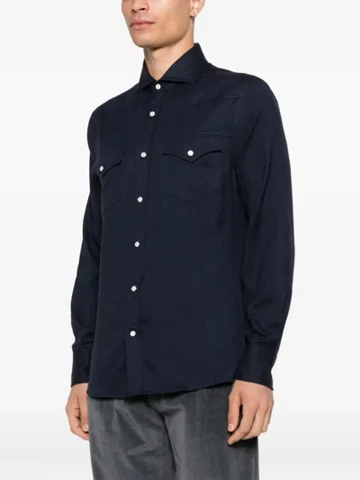 Brunello Cucinelli Breast-pocket Shirt In Blue