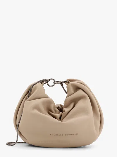 BRUNELLO CUCINELLI BRIOCHE HOBO BAG IN SOFT LEATHER WITH PRECIOUS CHAIN