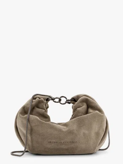 BRUNELLO CUCINELLI BRIOCHE HOBO BAG IN SUEDE WITH PRECIOUS CHAIN