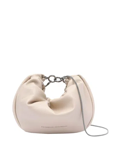 BRUNELLO CUCINELLI BRIOCHE HOBO SOFT BAG WITH PRECIOUS CHAIN