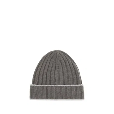 Brunello Cucinelli Brm2240900ckp08bb Bicolor Cashmere Beanie In Gray