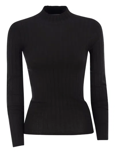 Brunello Cucinelli Women Lightweight Cashmere And Silk Broad Rib Sweater In Black