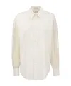Brunello Cucinelli Stretch Cotton Poplin Shirt With Crispy Silk Broderie Anglaise Sleeve In White