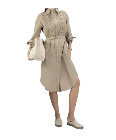 Brunello Cucinelli Broderie-anglaise Belted Midi Shirt Dress In Brown