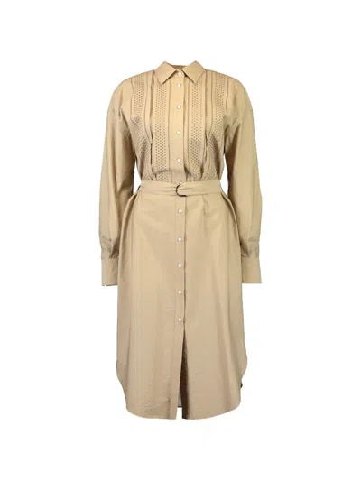 Brunello Cucinelli Broderie-anglaise Belted Midi Shirt Dress In Neutral