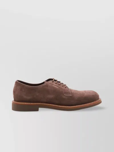 Brunello Cucinelli Brogues With Round Toe And Suede Finish In Burgundy
