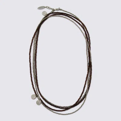 Brunello Cucinelli Brown And Silver Metal Bracelets In Black