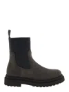 Brunello Cucinelli Brown Ankle Boots With Pull-tab With Monil At The Heel In Suede Woman