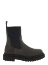 Brunello Cucinelli Brown Ankle Boots With Pull-tab With Monil At The Heel In Suede Woman