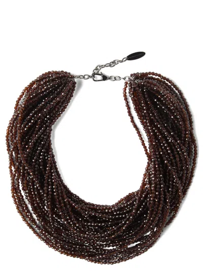 Brunello Cucinelli Glass And Silver Necklace In Brown