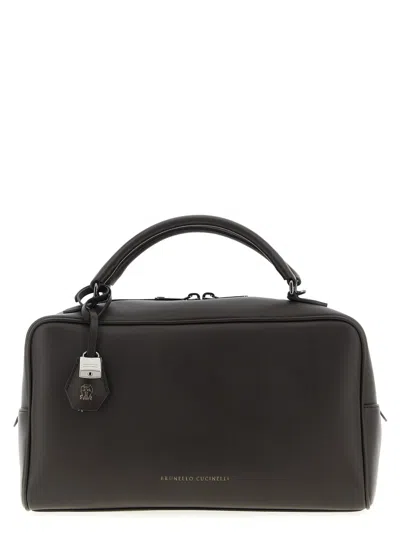 Brunello Cucinelli Brown Boston Explorer Medium Handbag In Black