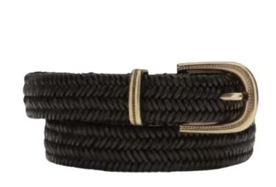 Brunello Cucinelli Brown Braided Leather Gold Buckle Belt