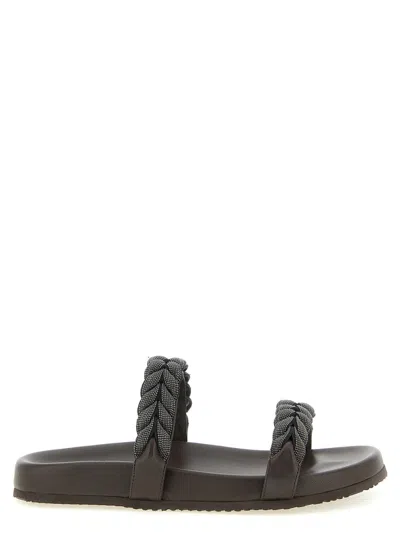 Brunello Cucinelli Brown Braided Sandals