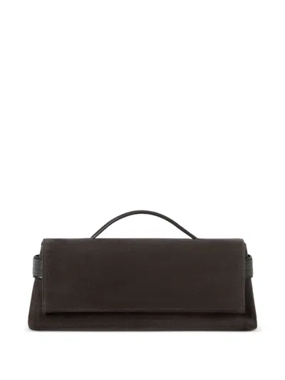 Brunello Cucinelli Brown  Essence Suede Clutch Featuring A Single Top Handle And S