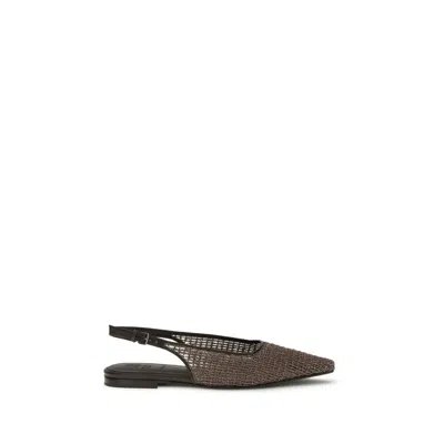 Brunello Cucinelli Brown Calf Leather Bos Taurus Ballet Flats In Animal Print