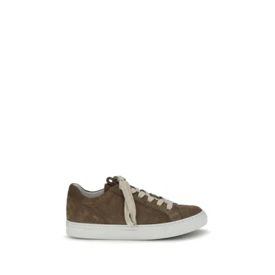 Brunello Cucinelli Brown Calf Leather Bos Taurus Low Top Sneakers In Multi