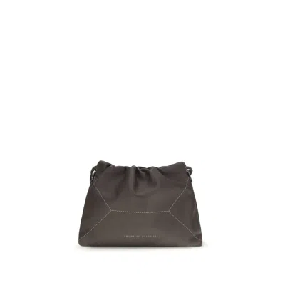 Brunello Cucinelli Brown Calf Leather Bos Taurus Shoulder Bag