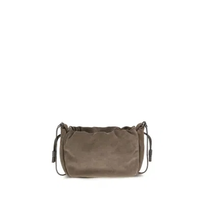 Brunello Cucinelli Brown Calf Leather Bos Taurus Shoulder Bag