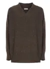 Brunello Cucinelli Sequin Embellished V-neck Cashmere Silk Sweater In White