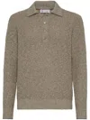 Brunello Cucinelli Virgin Wool-cashmere Flecked Polo Sweater In Brown