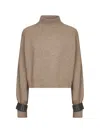 Brunello Cucinelli Women Brown Cashmere Cropped Sweater In Brown