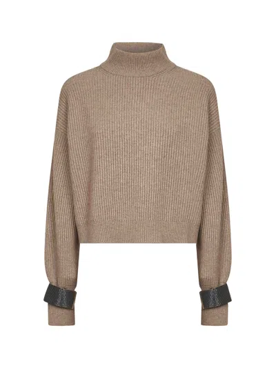 Brunello Cucinelli Brown Cashmere Cropped Sweater