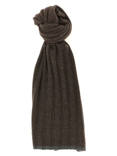 Brunello Cucinelli Ribbed Cashmere Knit Scarf In Brown