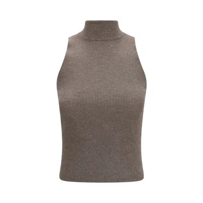 Brunello Cucinelli Brown Cashmere Sleeveles Women's Sweater