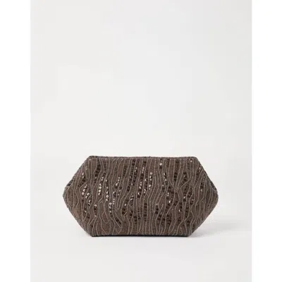 Brunello Cucinelli Brown Cotton Linen Clutch In ["brown"]