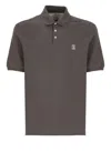 Brunello Cucinelli Cotton Polo Shirt With Printed Logo In Brown