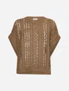 Brunello Cucinelli Brown Cotton Ribbed Net Sweater