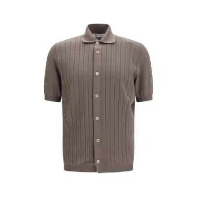Brunello Cucinelli Brown Cotton Shortsleeve Shirt In Animal Print