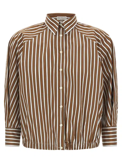 Brunello Cucinelli Brown Cotton Women's Blouse In Multi
