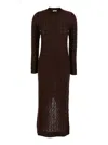 Brunello Cucinelli Brown Crewneck Dress With All-over Sequin Embellishments In Wool Blend Woman In Brown