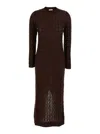 Brunello Cucinelli Brown Crewneck Dress With All-over Sequin Embellishments In Wool Blend Woman In Brown