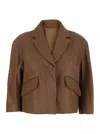 Brunello Cucinelli Brown Crop Jacket With Classic Lapels And Three-quarter Sleeves In Leather Woman