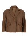 Brunello Cucinelli Brown Crop Jacket With Classic Lapels And Three-quarter Sleeves In Leather Woman In Brown
