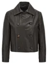 Brunello Cucinelli Cropped Caban With Monile Detail In Brown