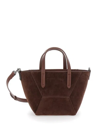 Brunello Cucinelli Brown Crossbody Bag With Adjustable And Removable Shoulder Strap In Suede Woman In Yellow