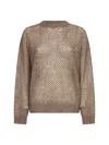 Brunello Cucinelli Women Brown Dazzling Mesh Crewneck Sweater In Brown