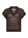 Brunello Cucinelli Women Brown Dazzling Mesh V-neck Sweater In Black