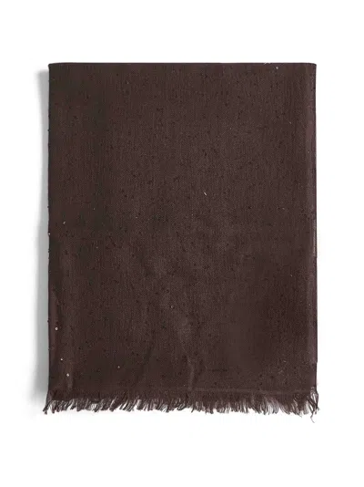 BRUNELLO CUCINELLI BROWN DIAMANTE CASHMERE AND SILK SCARF