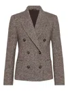 Brunello Cucinelli Wool Double-breasted Jacket With Front Pockets In Brown