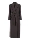 Brunello Cucinelli Brown Double-breasted Coat With Peak Revers And Front Belt In Burgundy