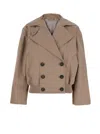 Brunello Cucinelli Brown Double-breasted Crop Jacket With Windbreak Flap And Classic Wide Lapels In Brown